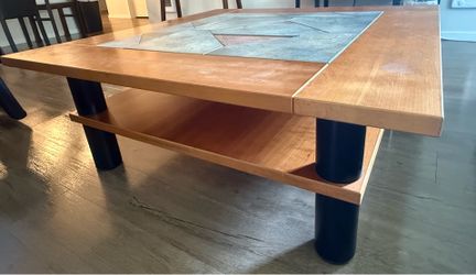 Unique Modern Coffee Table with Stone-Inlay Top & Storage Shelf