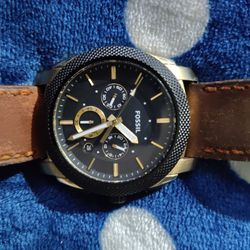 fossil watch, brown leather bands
