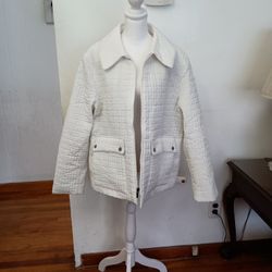 White AK Anne Klein Spring Summer Fall Autumn Zip-Up Zipper Jacket Coat XL