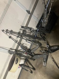 Various cymbals, stands and parts