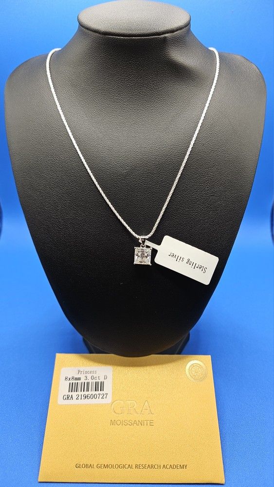 💎 Princess Cut 18in 3ct Moissanite Pendant – GRA Certified
