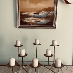 CUSTOM MADE WROUGHT IRON MULTI HIEGHT BARREL CANDLE HOLDER 24x16x13 TABLE TOP OR INSIDE FIREPLACE - NOT SOLD IN STORES Use Any size barrel Candles !