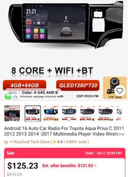 8 cores, Android 15 Carplay Car Radio For Toyota Prius C 2012-2014 GPS Navigation Player