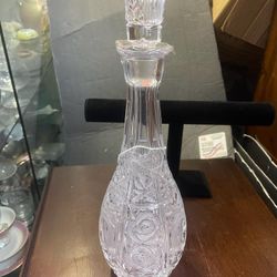 Vintage Crystal Glass Rose Floral Bottle Decanter 