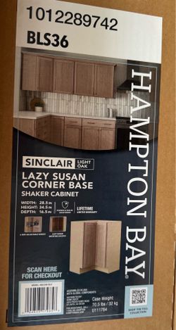 Hampton Bay Sinclair 36 in. W x 16.5 in. D x 34.5 in. H Assembled Corner Lazy Susan Base Kitchen Cabinet in Shaker Light Oak