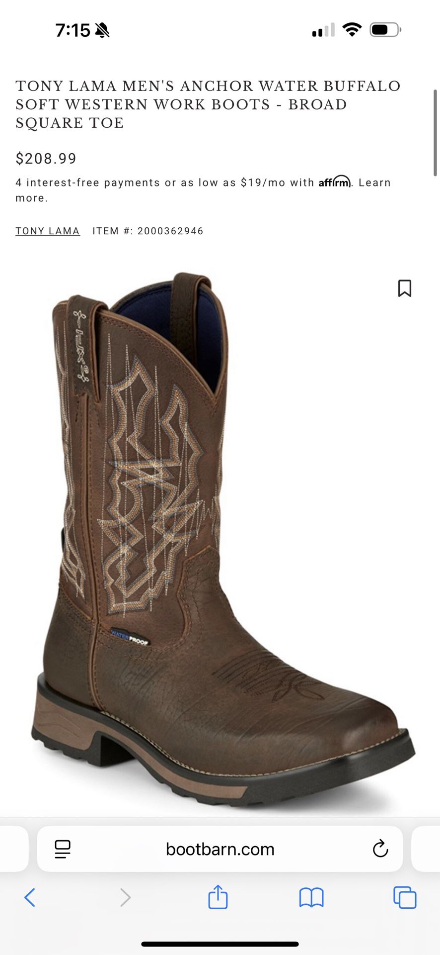 Tony Lama Men’s Western Work Boot