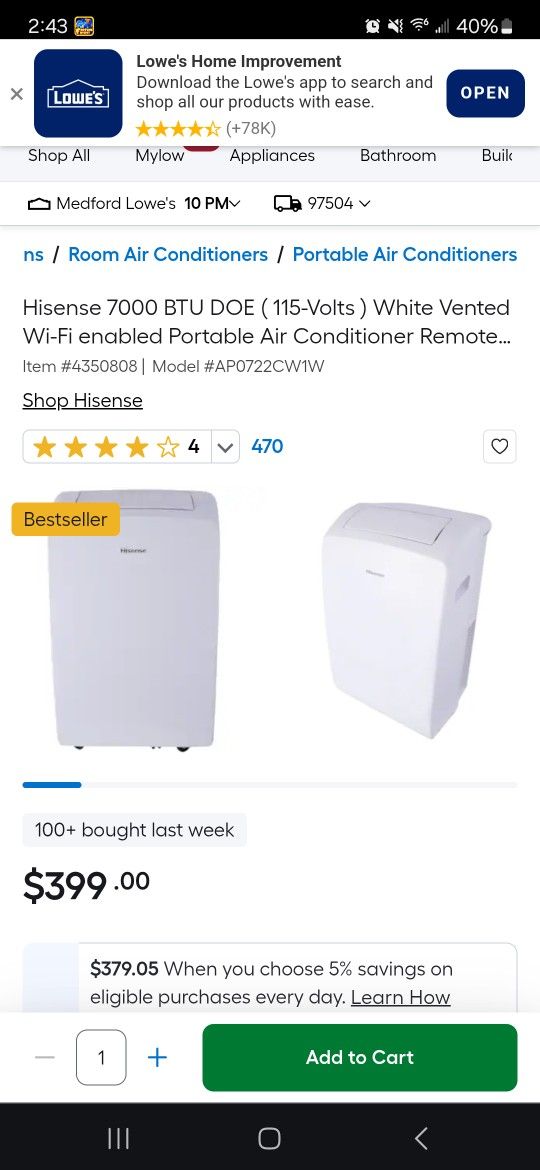 Portable Air Conditioner Used Once