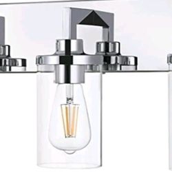 Vinluz 3-light Bathroom Light Fixture Chrome With Clear Glass Shades 23in Brand New 