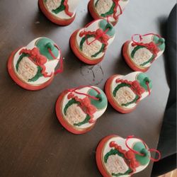 8 Porcelain Santa Ornaments Vintage