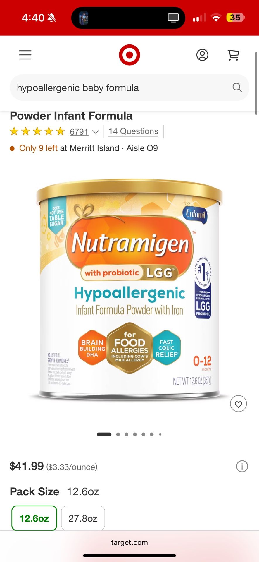 Hypoallergenic Nutramigen Formula