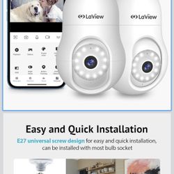 2pcs  4MP Bulb Security Camera 2.4GHz,360° 2K Security Cameras Wireless Outdoor Indoor Full Color Day and Night, Motion Detection, Audible Alarm, Eas
