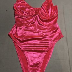 Beautiful Pink Silky Tummy Tucking Bodysuit XL