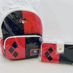 Loungefly Harley Quinn Hard Tag Backpack And Wallet Included Limited Edition Rare New With Tags 