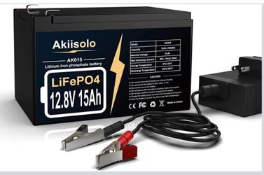 12V and 15Ah LiFePO4 Lithium Battery, Deep Cycle Battery, Up to 8000 Cycles, Rechargeable Batteries with Charger, 12 Volt Lithium Battery for Fish Det
