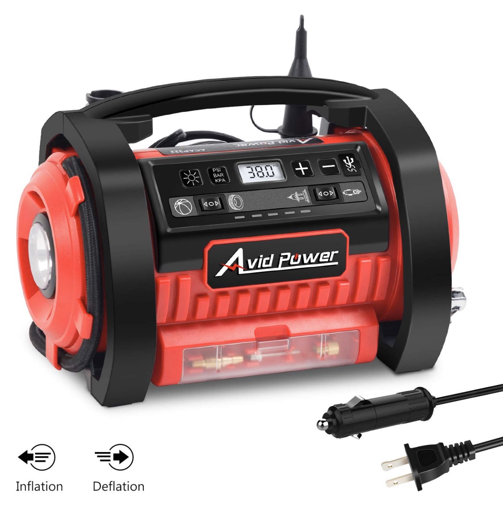 Tire Inflator Air Compressor, 12V DC / 110V AC Dual Power Tire Pump with Inflation and Deflation Modes, Dual Powerful Motors, Digital Pressure Gauge