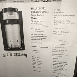 Bella Dual Brew Single Serve Coffee Maker -Never opened
