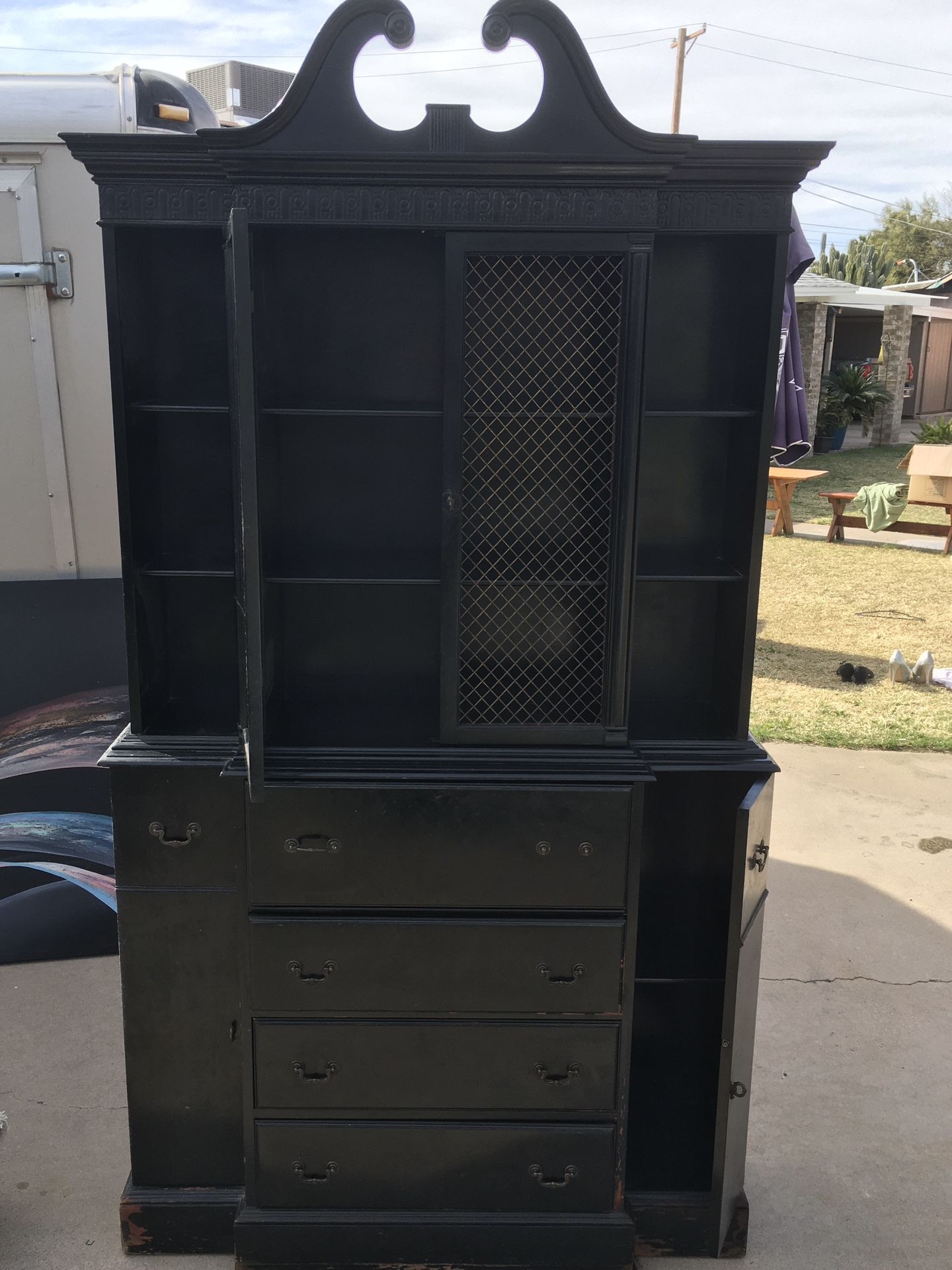 Black Secretarial desk hutch  Vintage