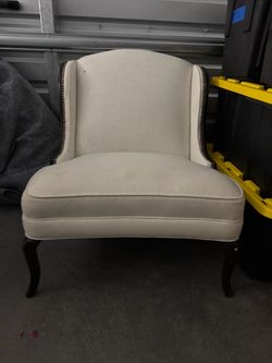 Cream Upholstered Accent Chair with Nailhead Trim