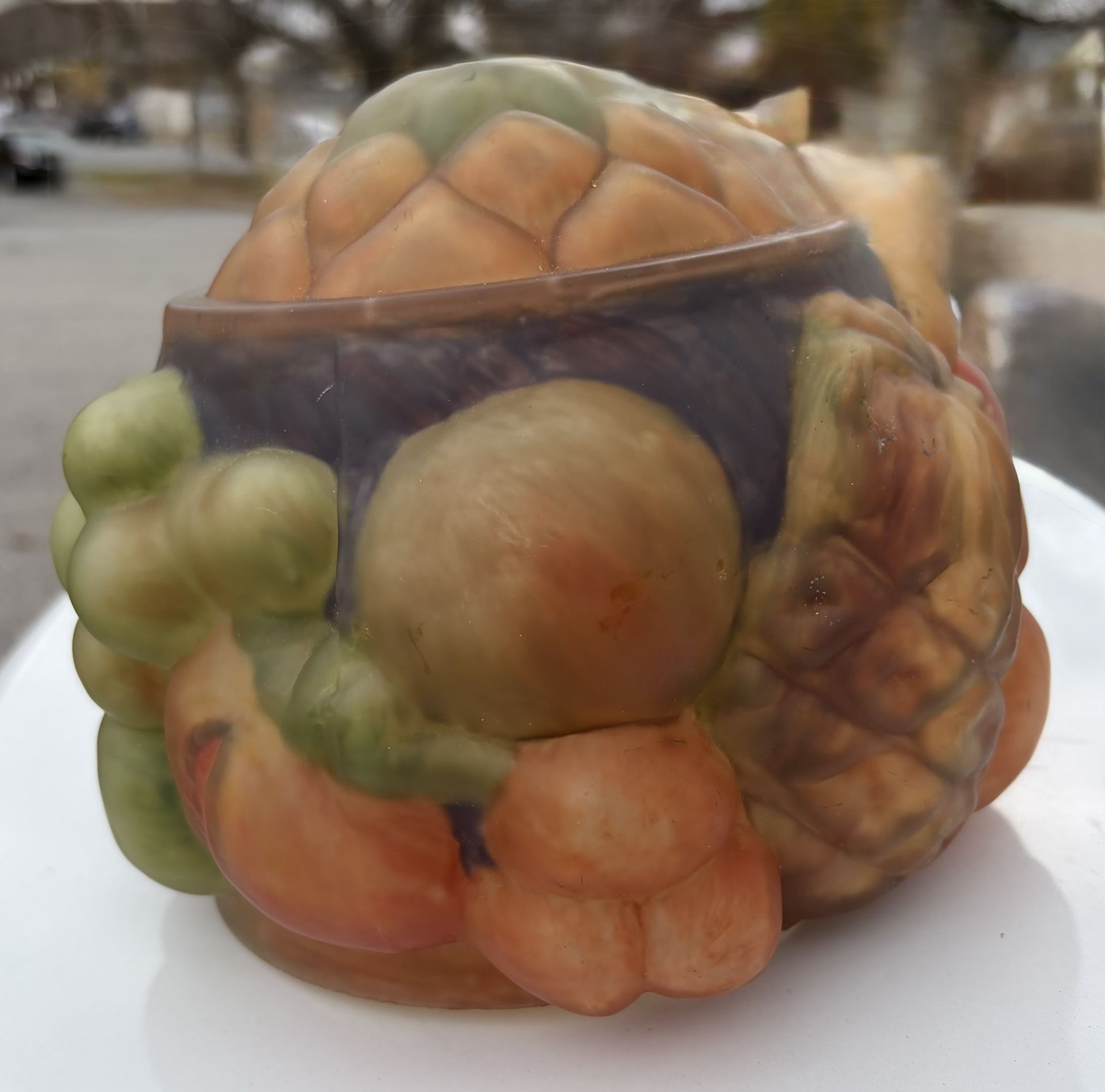 Vintage Lamp Shade Reverse Painted Puffy w/Fruit 5 1/2” Opening