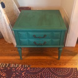 Wood Turquoise End Table 