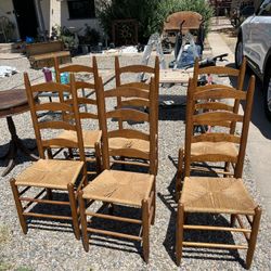 Set Of Vintage Wooden Ladder Back Chairs