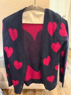 The Classic Navy Cardigan with Hot Pink Hearts Small