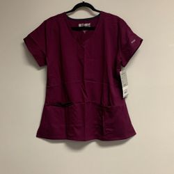 BARCO Grey’s Anatomy Scrubs -Cora Scrub Top For Women’s Crossover V-neck   Sz L.  Wine.               Ez