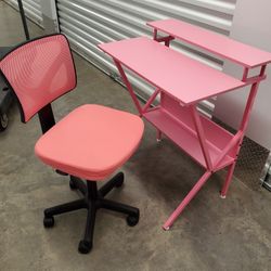 Cute Pink Work Or Makeup Or Office Desk With Chair