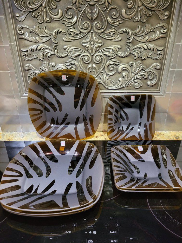 Italian Glass Exotic Striped Amber Plates