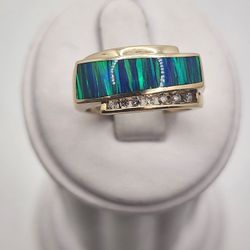 14k Gold Opal And Diamond Ring