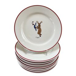 Whimsical Christmas Holiday Reindeer Dinnerware Plates - Set of 8