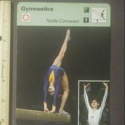 1977 Sportscaster Nadia Comaneci Perfection 1976 Olympics Montreal Beam Gymnastics Sports Photo Large Over-sized Card HTF Collectible Vintage Italy