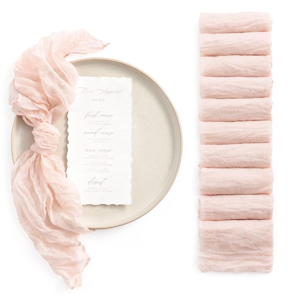 Ling's Moment Luxury Cloth Wedding Napkins - 19x19 Inch Reusable Cheesecloth Linen Napkins For Wedding Reception, Bridal Shower, Dinner Table - Washab