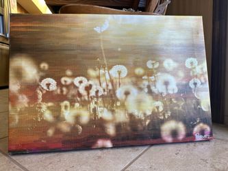 Dandelion Field Canvas Wall Art in Warm Golden Hues