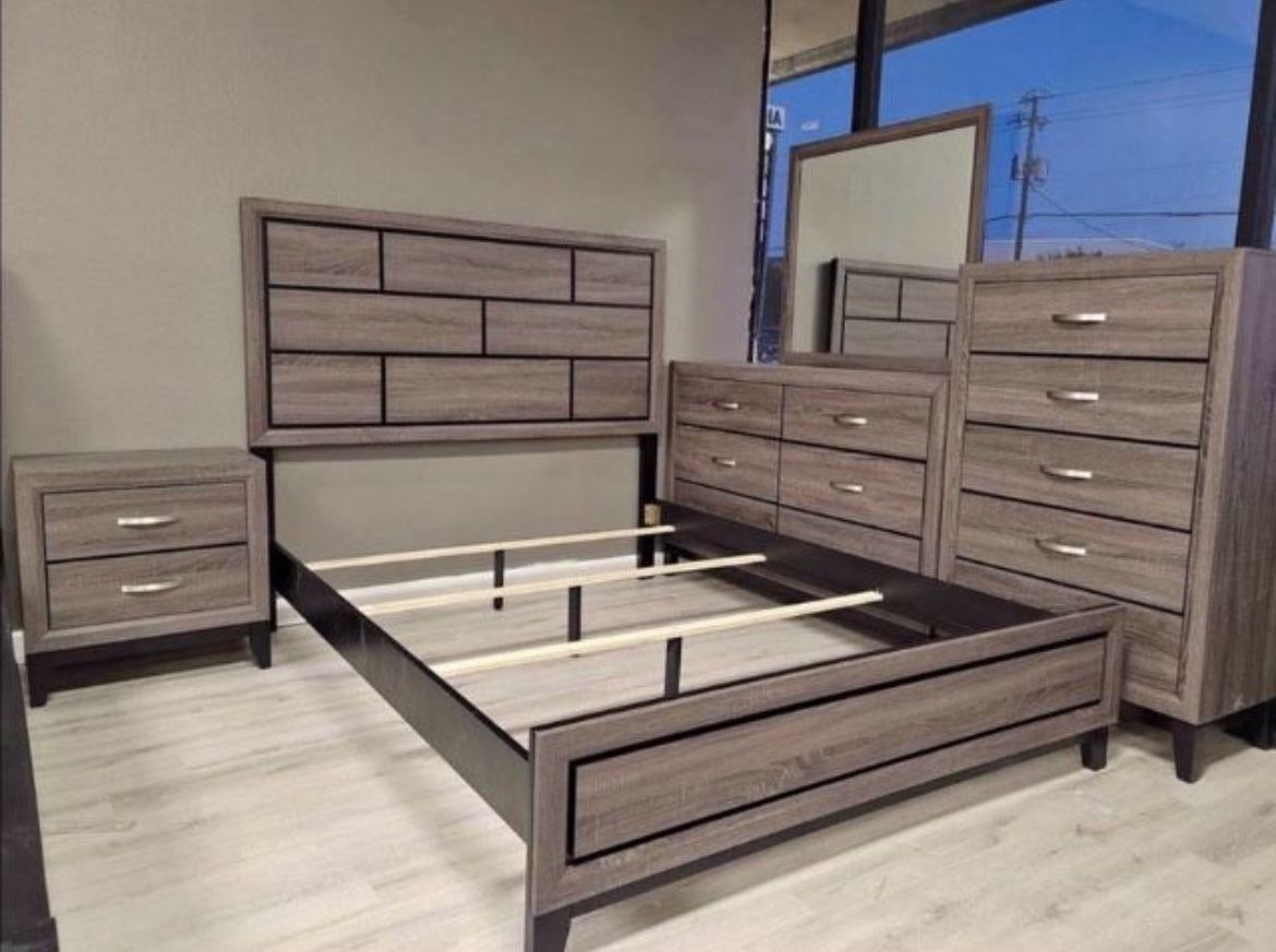 Grey Brown Queen Bed Dresser Set - www.ice4pros.com.br