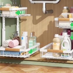 ✨ Kitstorack 2-Pack Under-Sink Slide-Out Organizer – 2-Tier (White) ✨