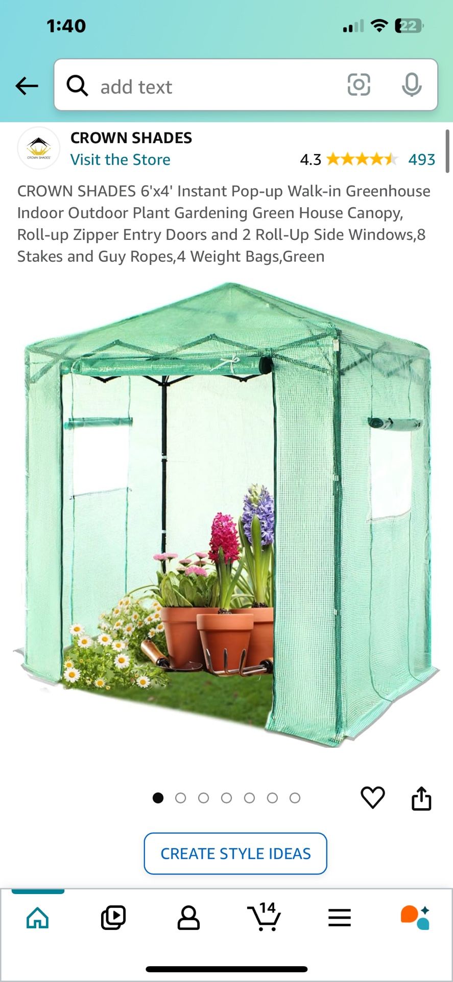 CROWN SHADES 6'x4' Instant Pop-up Walk-in Greenhouse