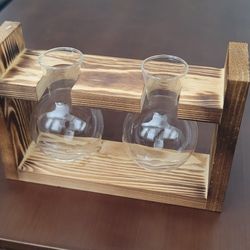 Desktop Wood Stand Hydroponic Plants Glass Vases Set 