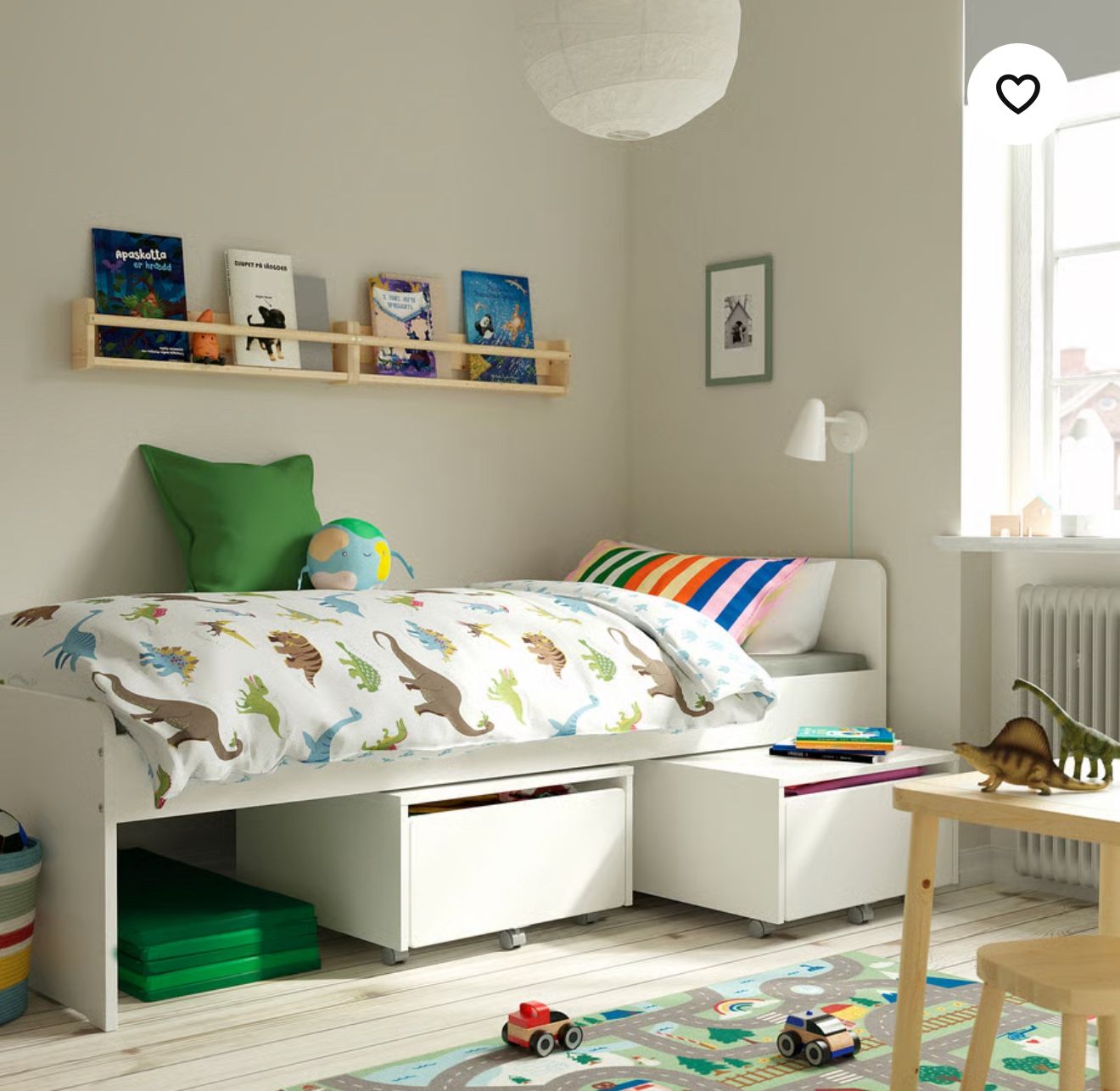 IKEA Bed frame with slatted bed base, white, Twin + Two Drawer Boxes