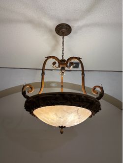 Big Pendant lamp gold metal & beige acrylic