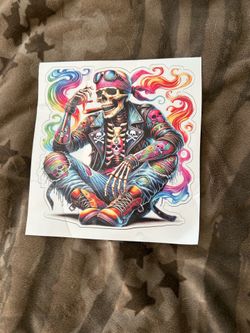 Tie-dye skeleton smoking