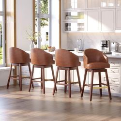 Set of 4 swivel bar Stools solid wood legs, for kitchen island，faux leather.