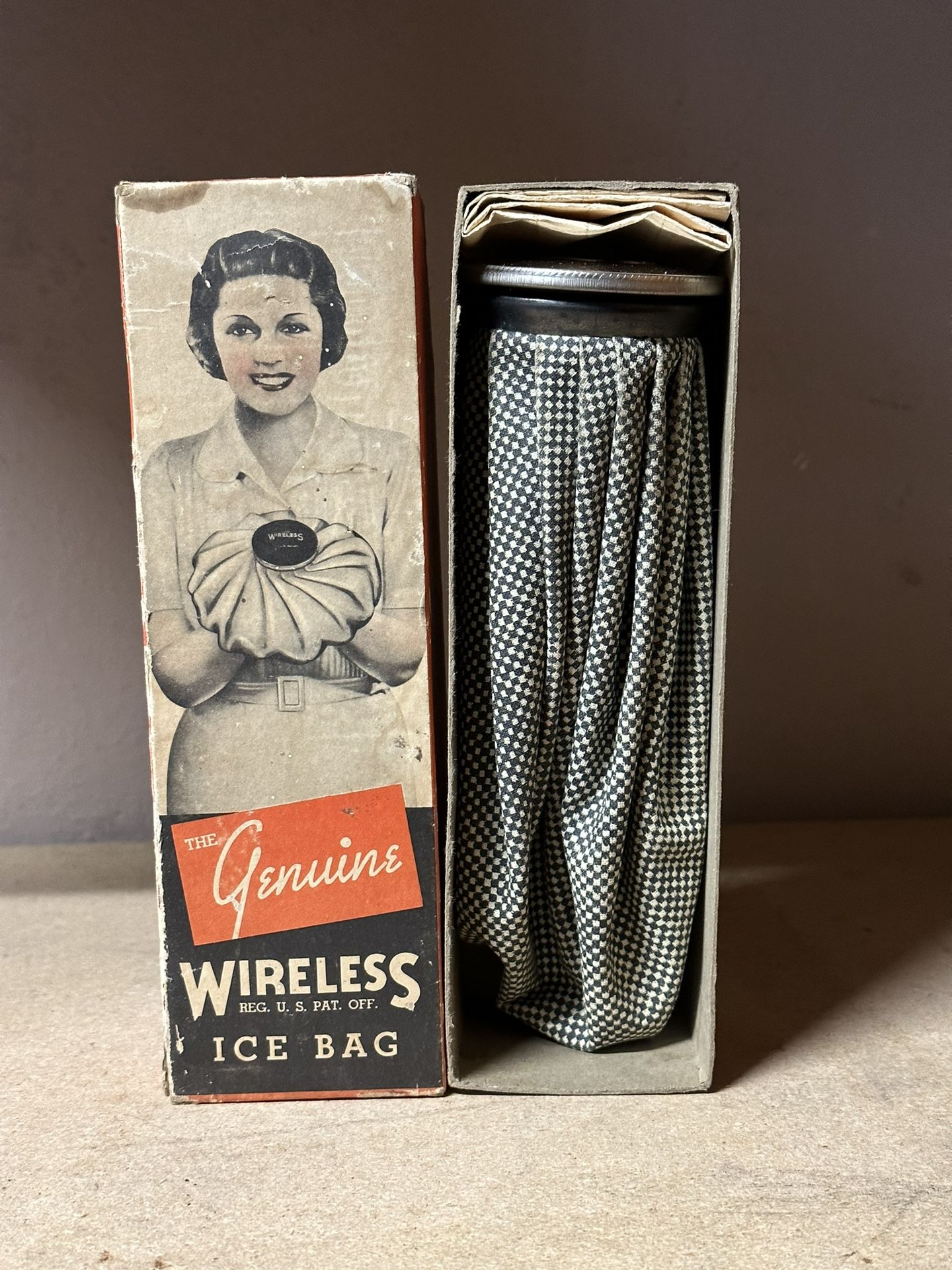 Vintage 1930s The Genuine Wireless Ice Bag Pharmacy Medical Size 9 Lobl Mfg Co