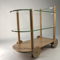 Gilbert Rohde Cerused Oak and Glass Bar Cart