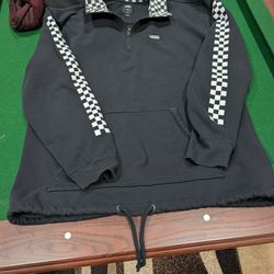 Vans Men's Versa Quarter Zip Pullover Sweatshirt Black White Checker