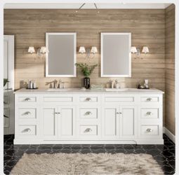 Eviva Epic 96” Double Sink Bathroom Vanity – White Quartz Top – Fully Assembled