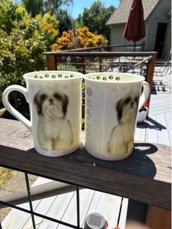 Vintage  PETS Two Shih Tzu COFFEE MUGS 4x3” Laughter Revo Lution