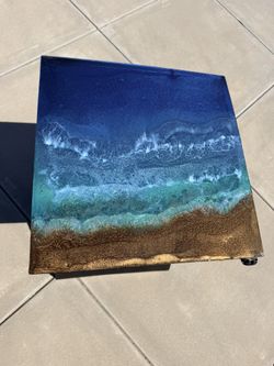 🌊 Handmade Ocean Resin Accent Table – Modern Z-Style Side Table – $75 🌊