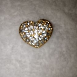 Heart Brooch Rhinestones Gold Tone Metal Shiny Sparkly Bling Love Pin