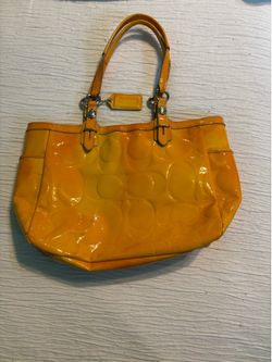 Coach Purse - Vintage COACH Signature Embossed Patent Leather Gallery Tote - Sunshine Yellow (F16564) - Includes Dustbag!